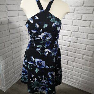Guilty Ladies Black with Flower Pattern Size Large Sleeveless Halter Dress